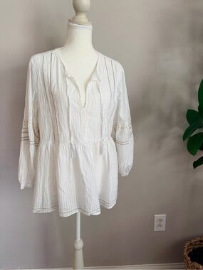 GAP Off-White Embroidered Boho Peplum Top- Size Large